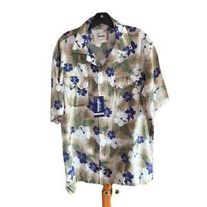 NWT Wrangler Beige Floral Camp-Collar Shirt w/Blue & White Blooms men’s medium